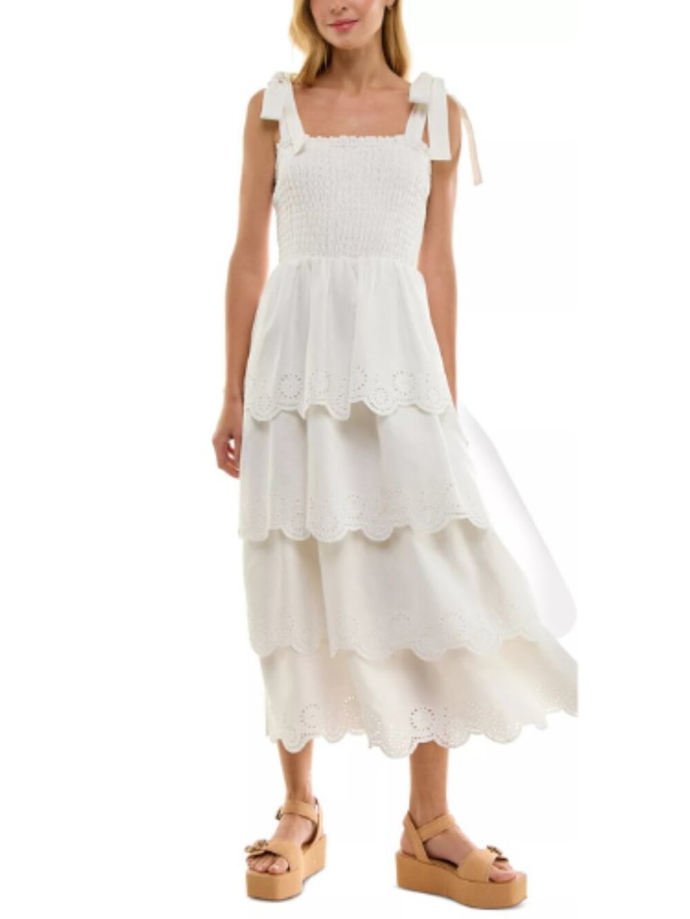 Beauty & Grace White Tiered Scalloped Eyelet Dress